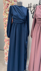 فستان مسلمة مع ربطة ازرق