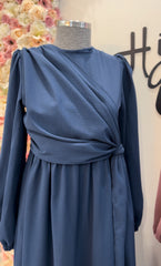 فستان مسلمة مع ربطة ازرق